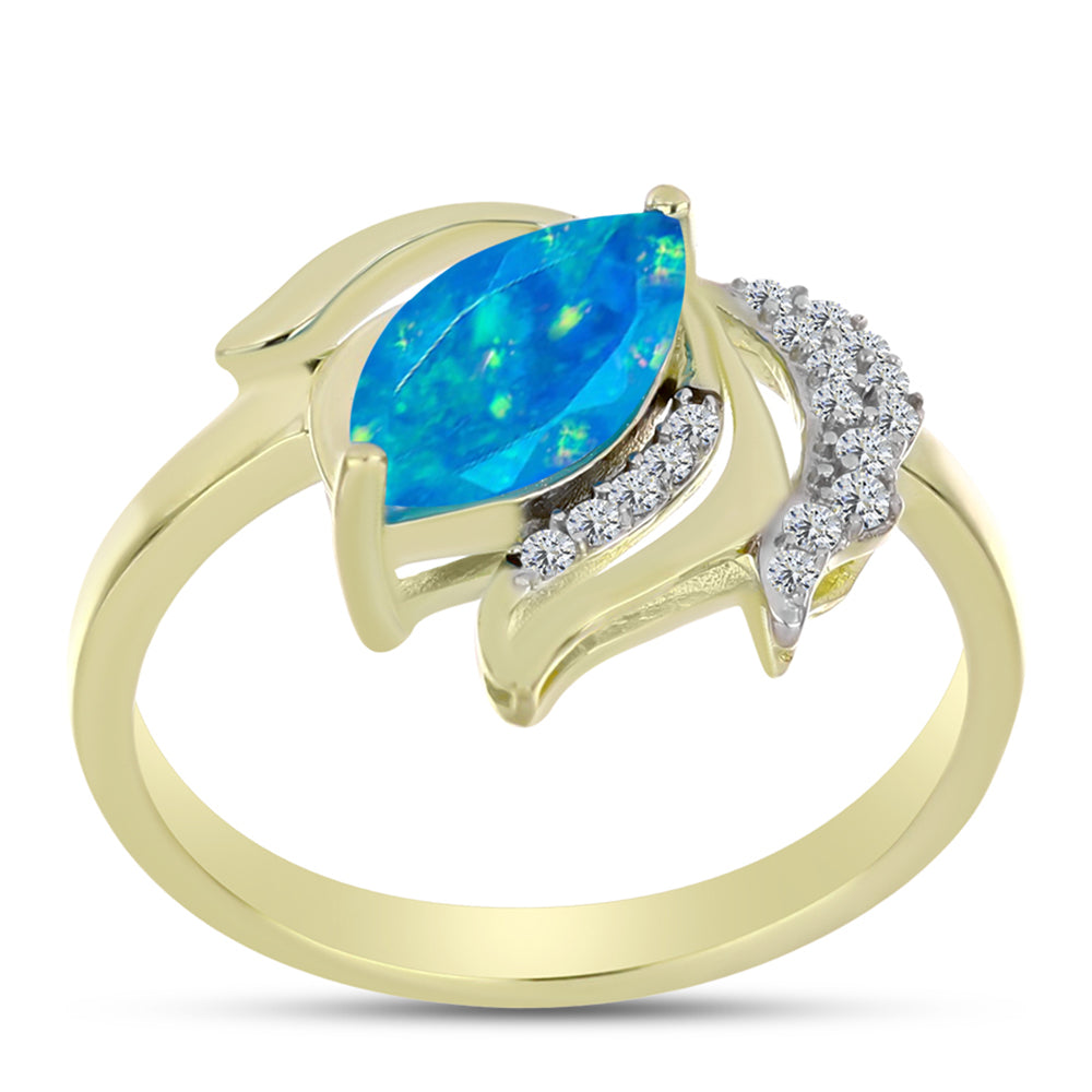 Anillo de Plata Bañada en Oro con Ópalo Azul Paraiba de Etiopía y Topacio Blanco 3 