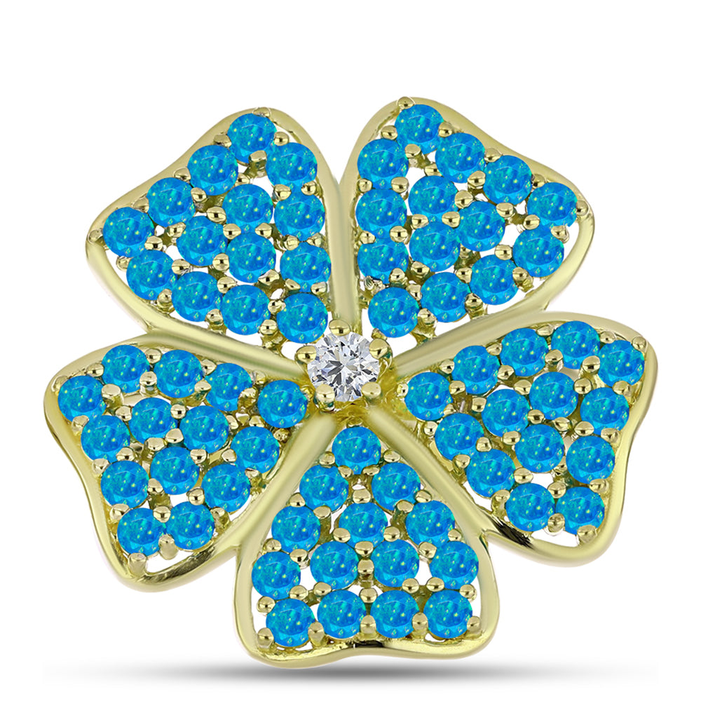 Anillo de Plata Bañada en Oro con Ópalo Azul Paraiba de Etiopía y Topacio Blanco