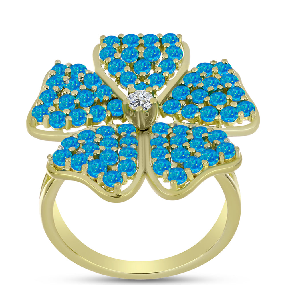 Anillo de Plata Bañada en Oro con Ópalo Azul Paraiba de Etiopía y Topacio Blanco