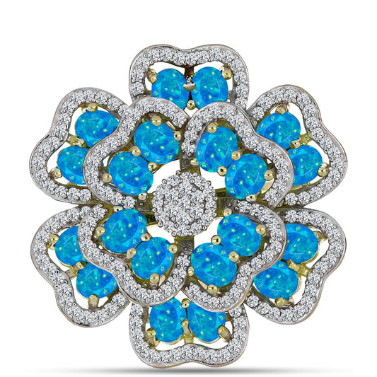 Anillo de Plata Bañada en Oro con Ópalo Azul Paraiba de Etiopía y Topacio Blanco