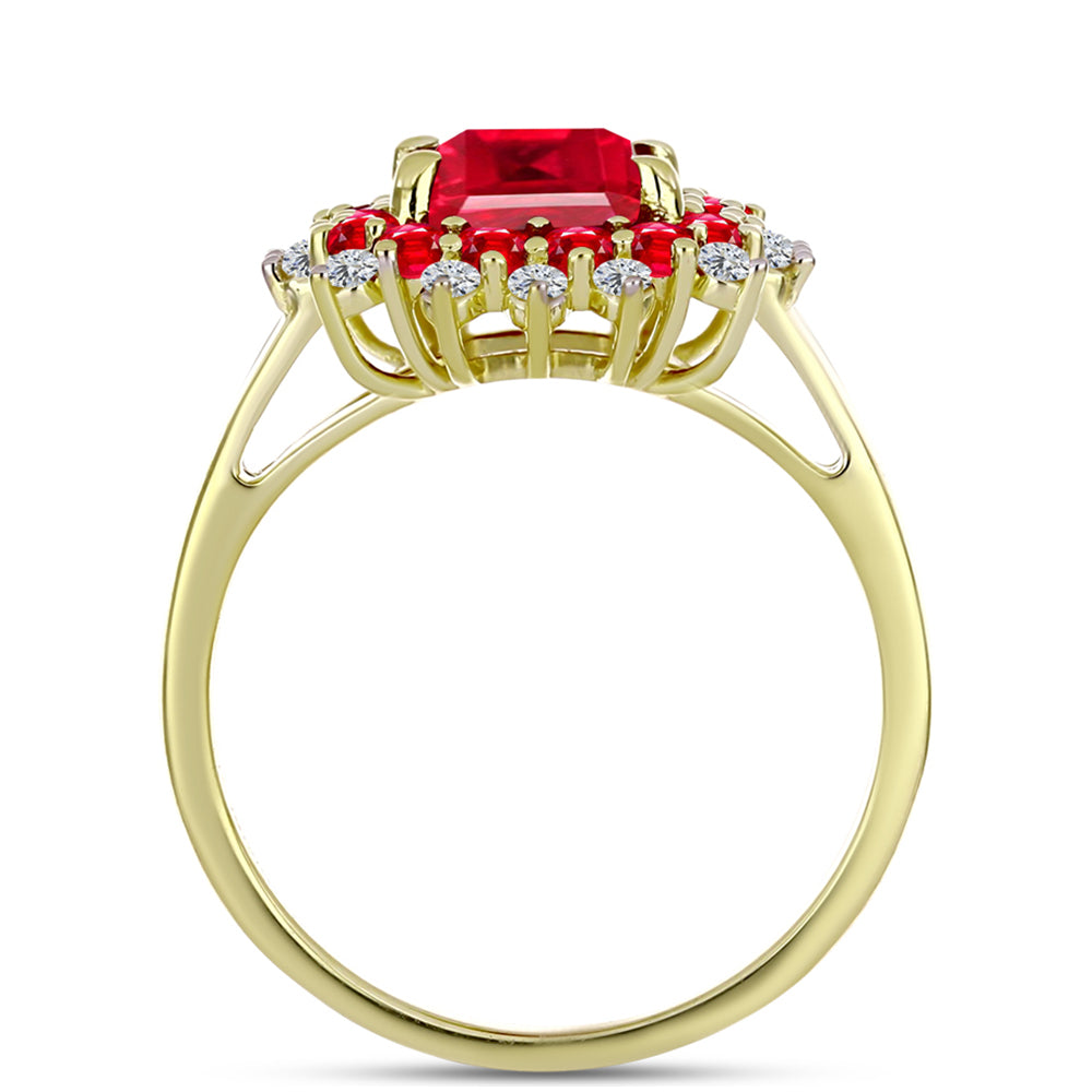 Anillo de Plata Bañada en Oro con Ágata Roja y Topacio Blanco