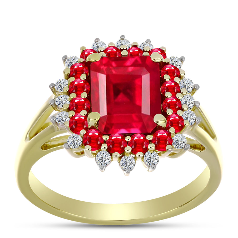 Anillo de Plata Bañada en Oro con Ágata Roja y Topacio Blanco