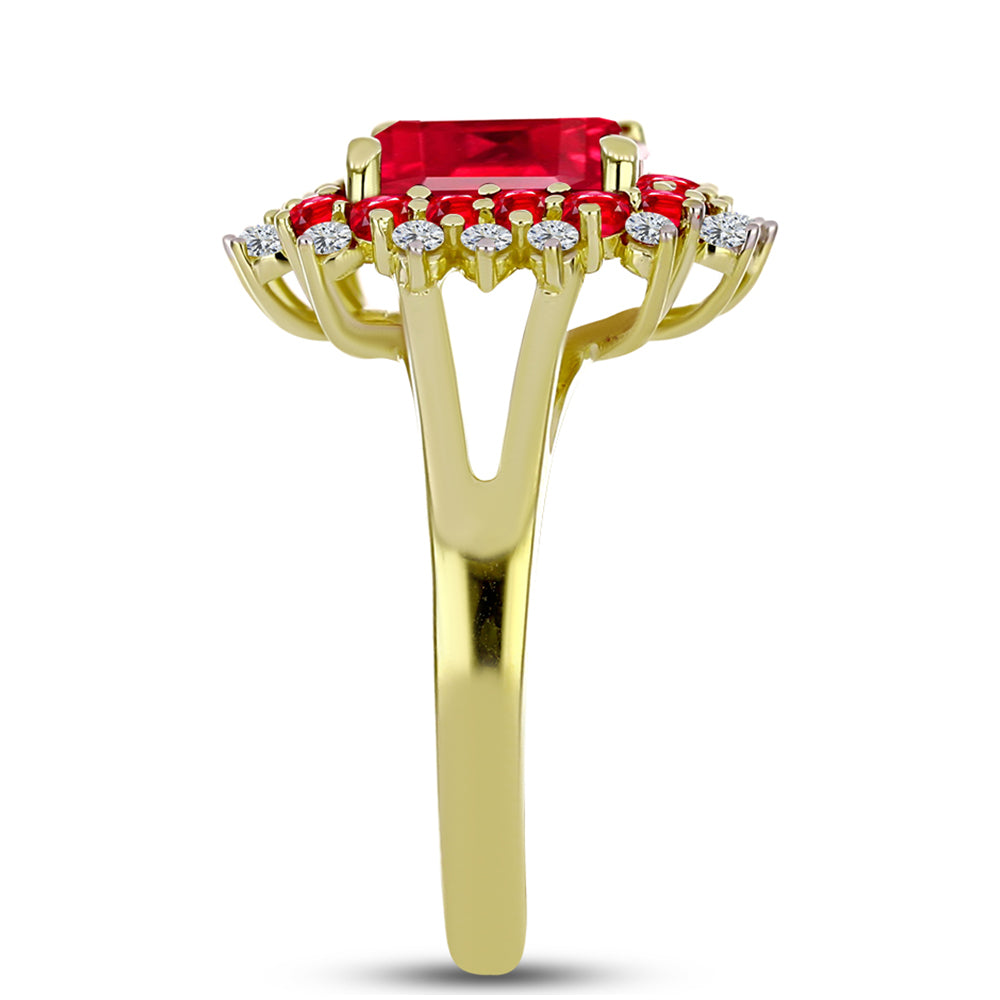 Anillo de Plata Bañada en Oro con Ágata Roja y Topacio Blanco 4 