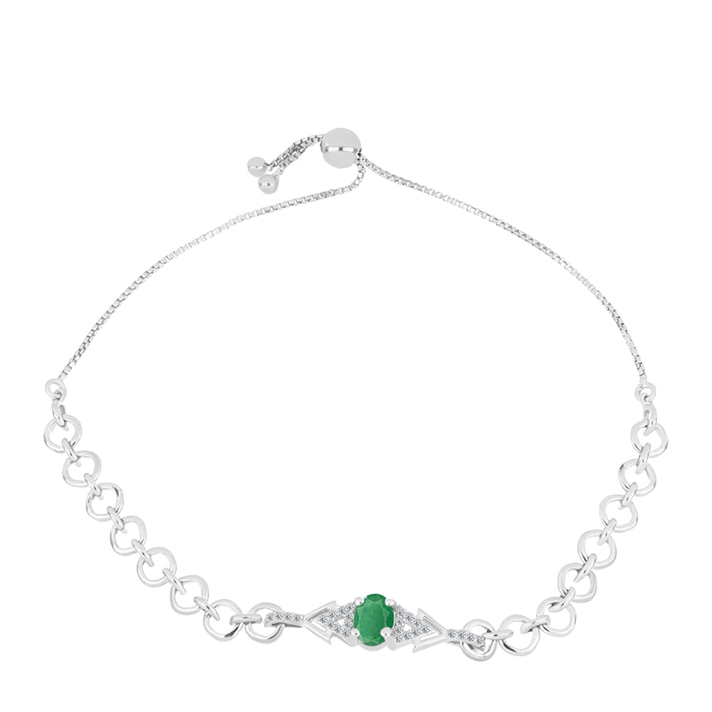 Pulsera de Plata con Esmeralda de Brasil y Topacio Blanco 1 