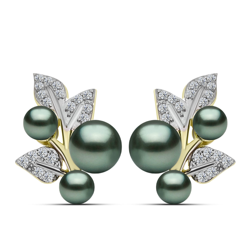 Pendientes de Plata Bañada en Oro con Perla de río Tahiti verde ilusión y Topacio Blanco