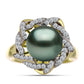 Anillo de Plata Bañada en Oro con Perla de río Tahiti verde ilusión y Topacio Blanco