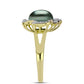 Anillo de Plata Bañada en Oro con Perla de río Tahiti verde ilusión y Topacio Blanco