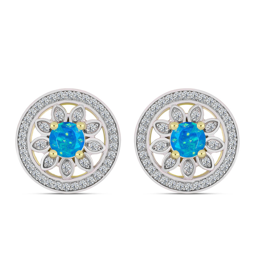 Pendientes de Plata Bañada en Oro con Ópalo Azul Paraiba de Etiopía y Topacio Blanco