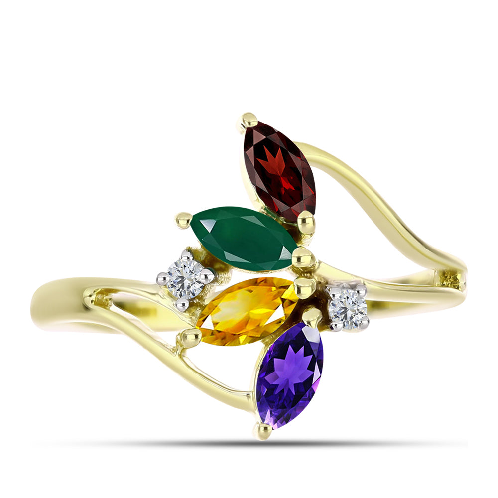 Anillo de Plata Bañada en Oro con Amatista de Marruecos y Citrino de los Montes Urales 1 