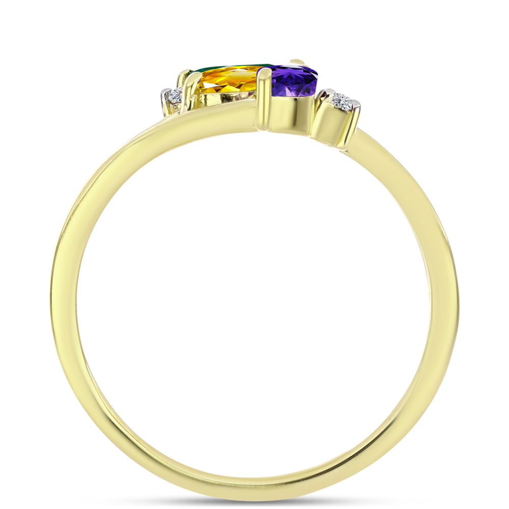 Anillo de Plata Bañada en Oro con Amatista de Marruecos y Citrino de los Montes Urales