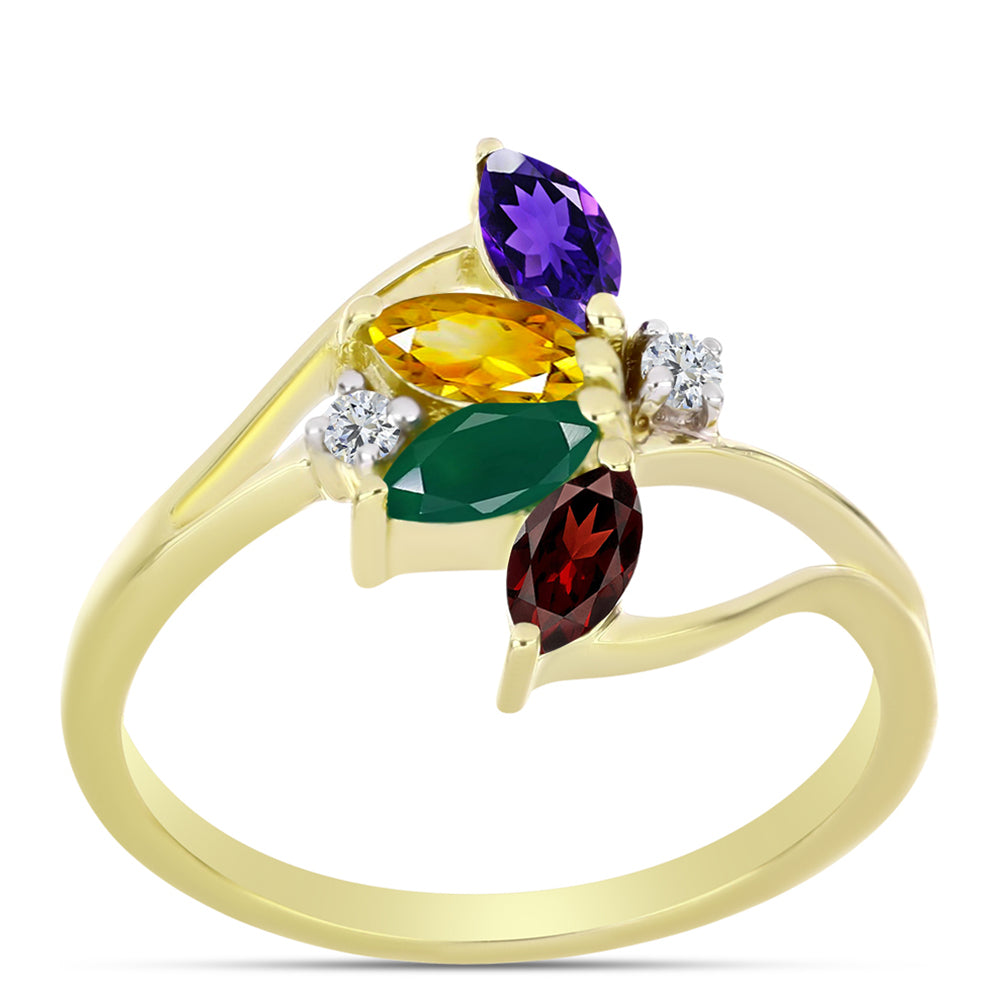 Anillo de Plata Bañada en Oro con Amatista de Marruecos y Citrino de los Montes Urales
