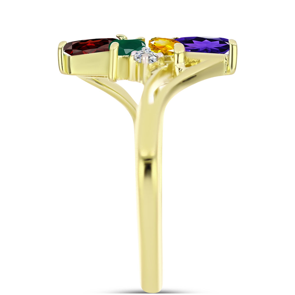 Anillo de Plata Bañada en Oro con Amatista de Marruecos y Citrino de los Montes Urales