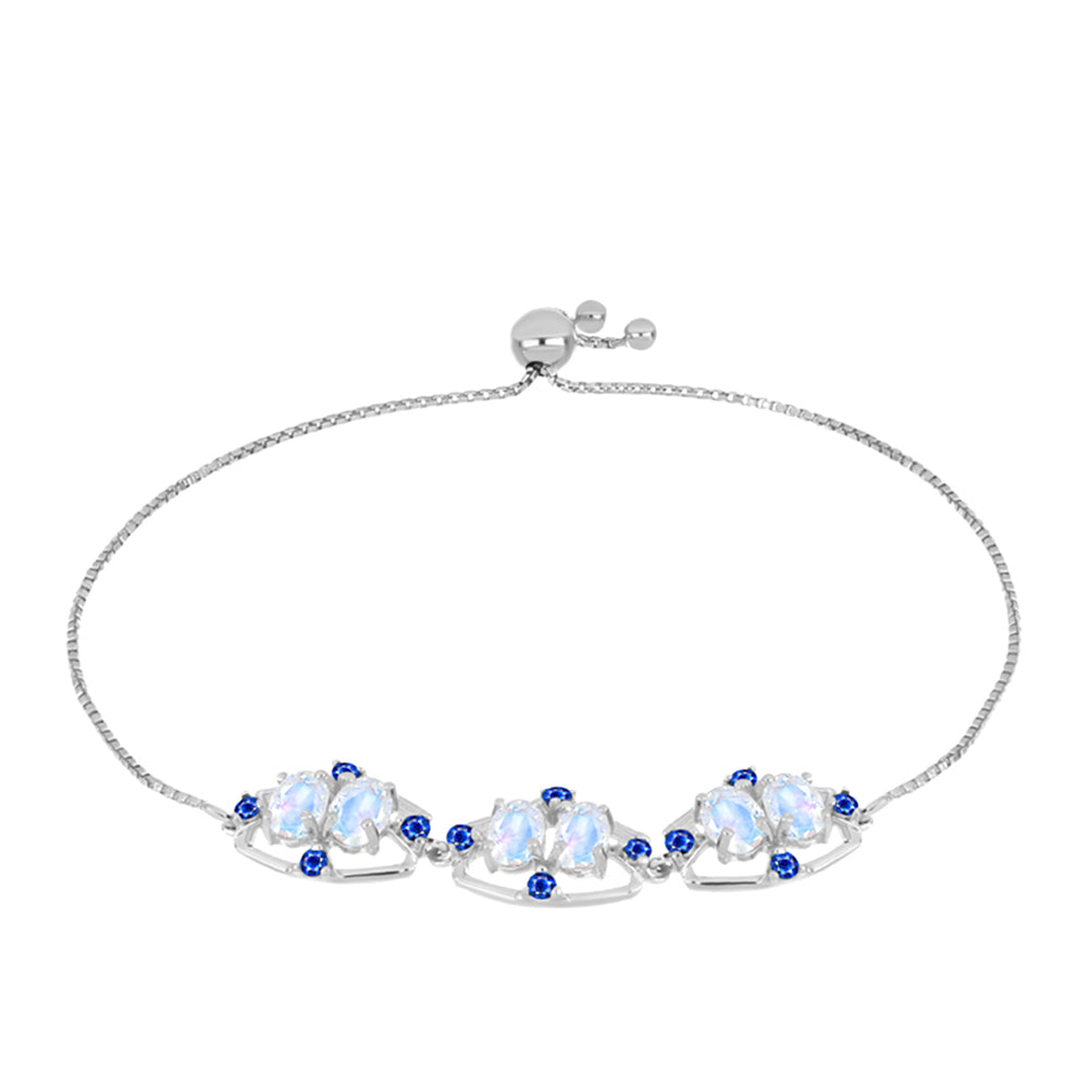 Pulsera de Plata con Zafiro Azul Australiano y Piedra Lunar Arco Iris 1 