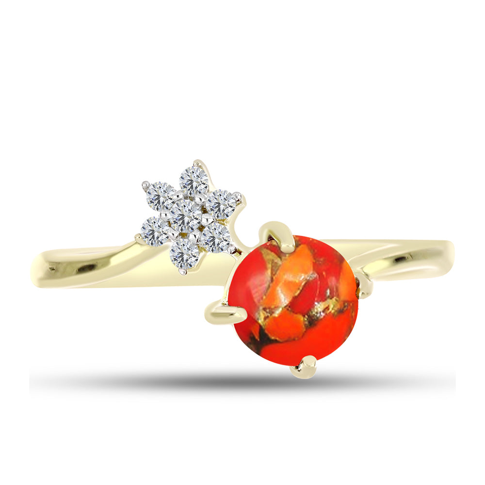Anillo de Plata Bañada en Oro con Turquesa de Mohave y Topacio Blanco