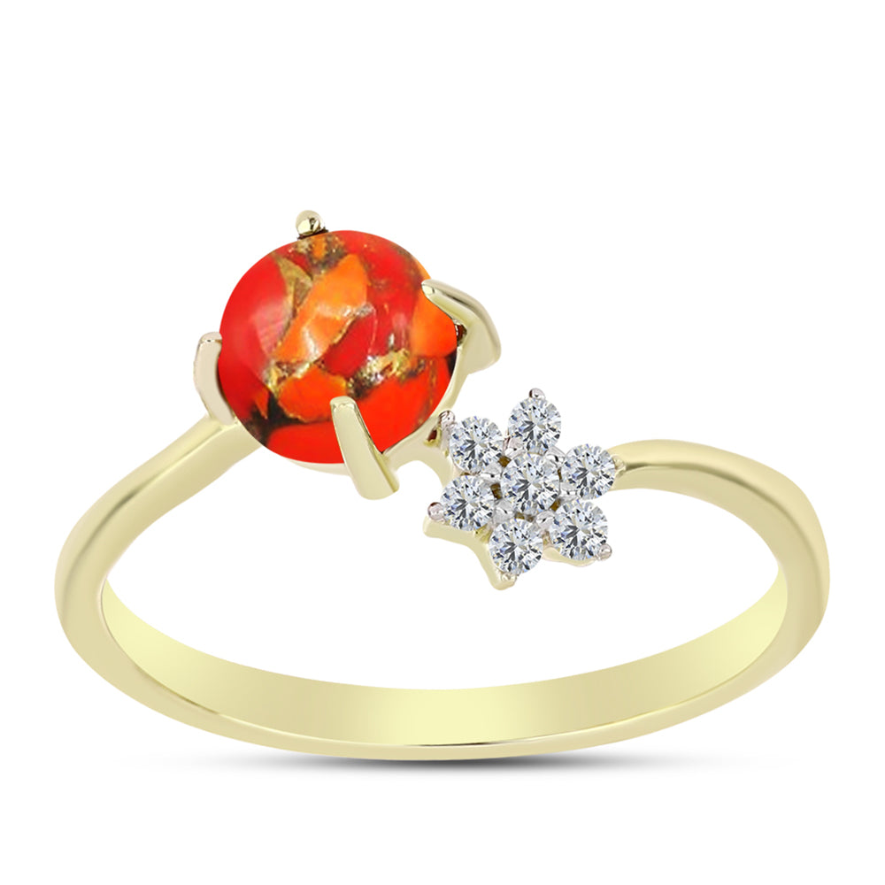 Anillo de Plata Bañada en Oro con Turquesa de Mohave y Topacio Blanco 3 