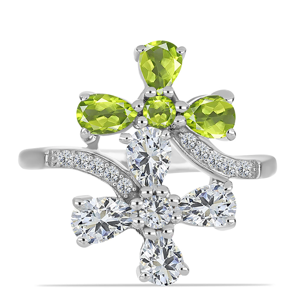 Anillo de Plata con Peridoto de Changbai y Topacio Blanco