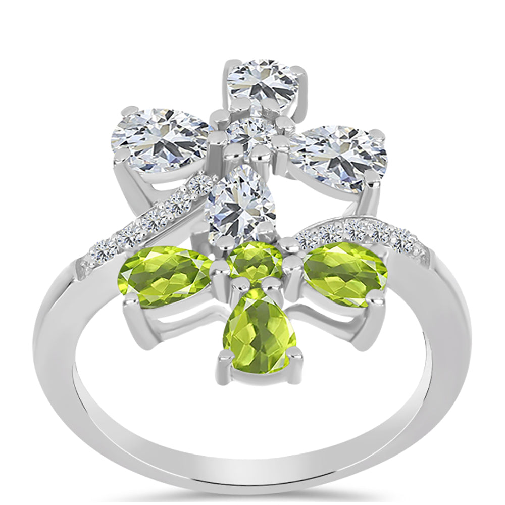 Anillo de Plata con Peridoto de Changbai y Topacio Blanco 3 