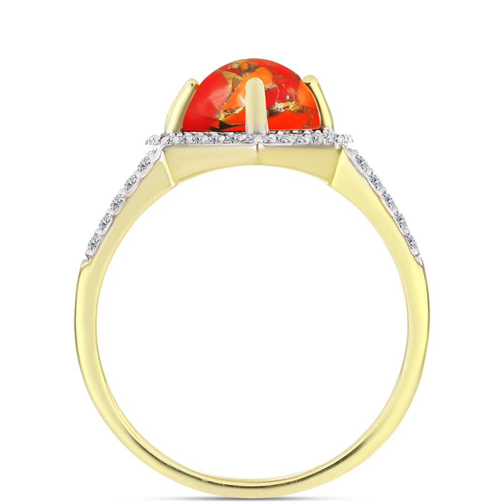 Anillo de Plata Bañada en Oro con Turquesa de Mohave y Topacio Blanco 2 