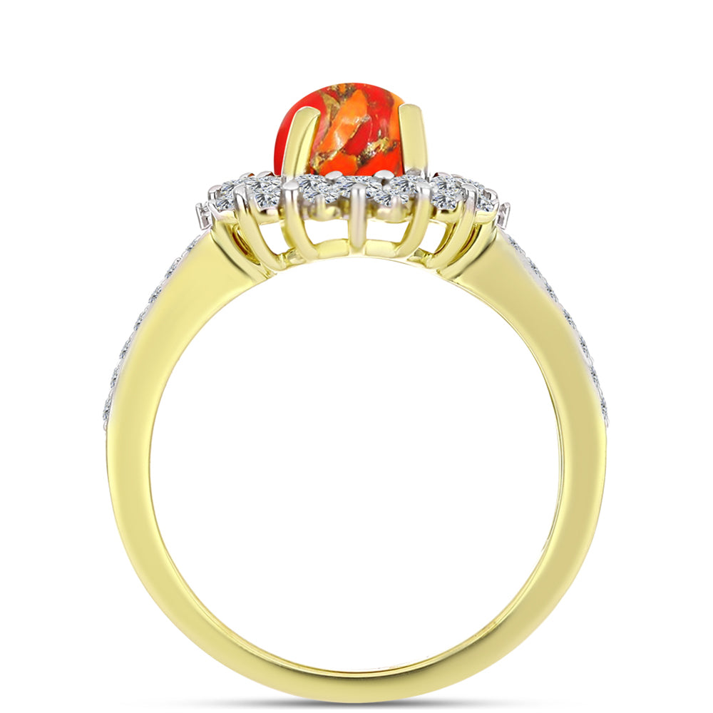 Anillo de Plata Bañada en Oro con Turquesa de Mohave y Topacio Blanco