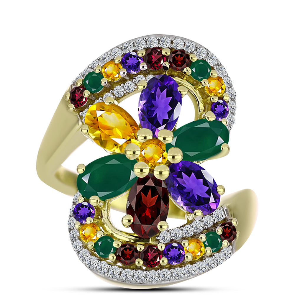 Anillo de Plata Bañada en Oro con Amatista de Marruecos y Citrino de los Montes Urales 1 