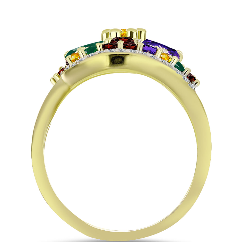 Anillo de Plata Bañada en Oro con Amatista de Marruecos y Citrino de los Montes Urales