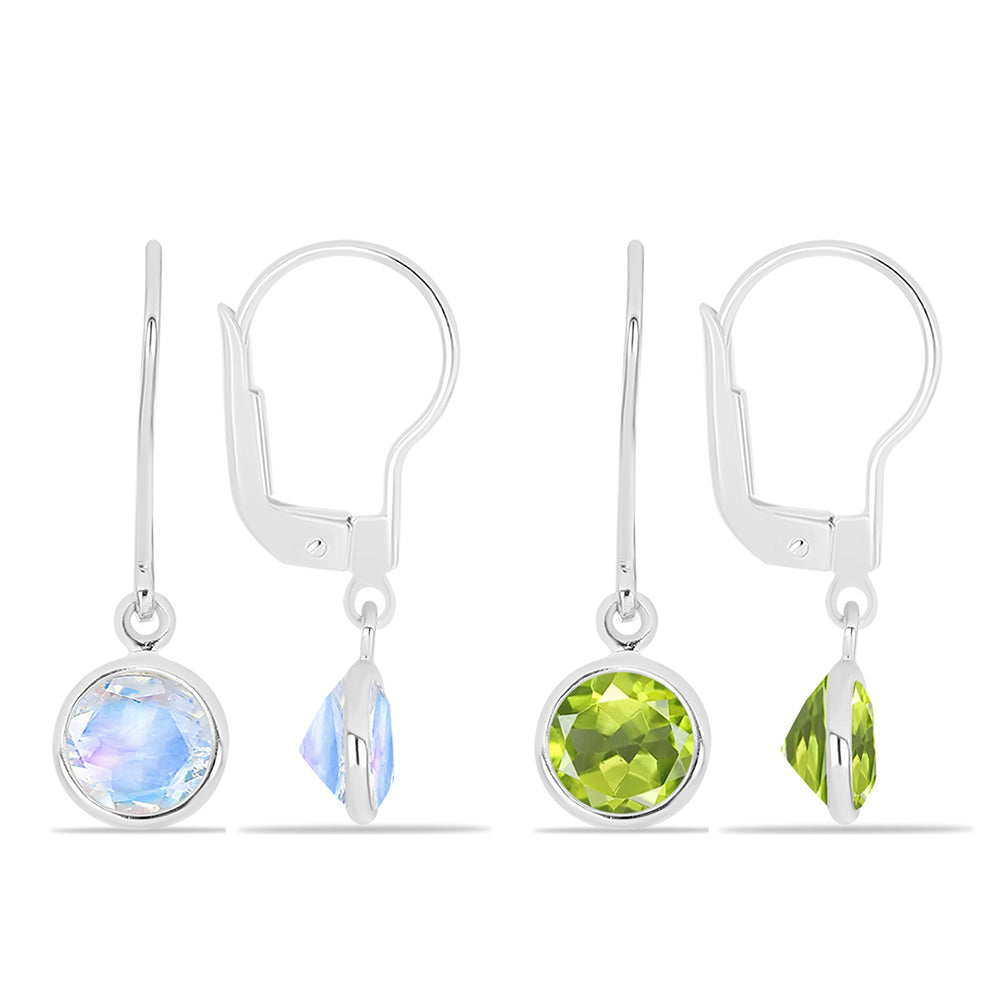 Conjunto de Plata con Peridoto de Changbai y Piedra Lunar Arco Iris ( Pendientes )