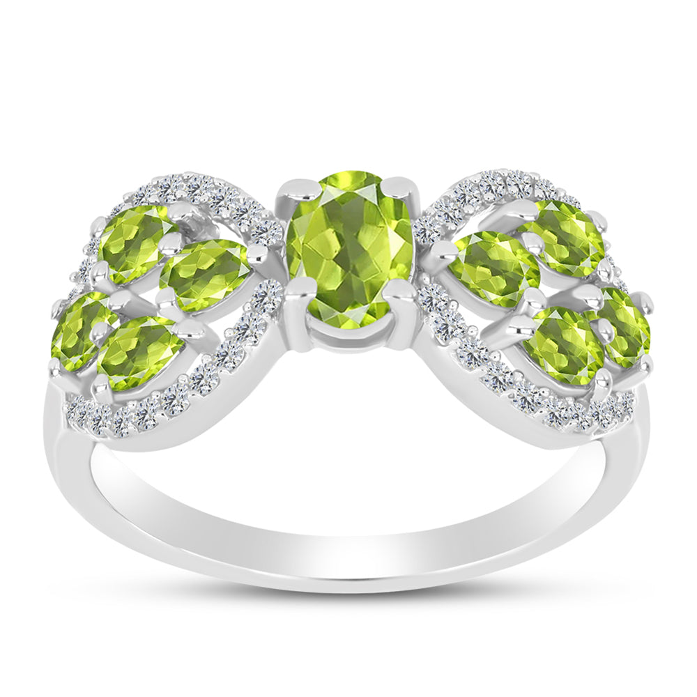 Anillo de Plata con Peridoto de Changbai y Topacio Blanco 2 