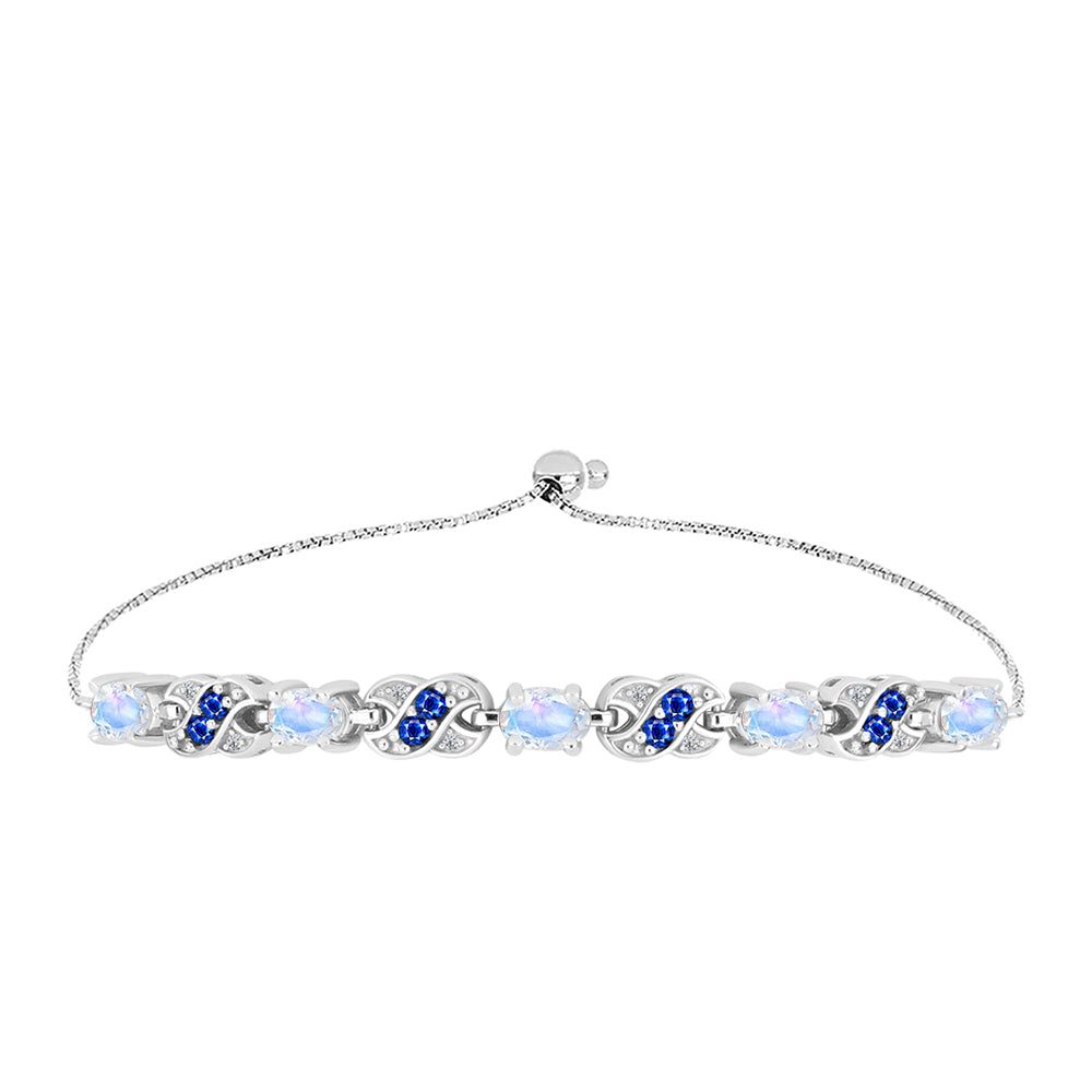 Pulsera de Plata con Zafiro Azul Australiano y Piedra Lunar Arco Iris
