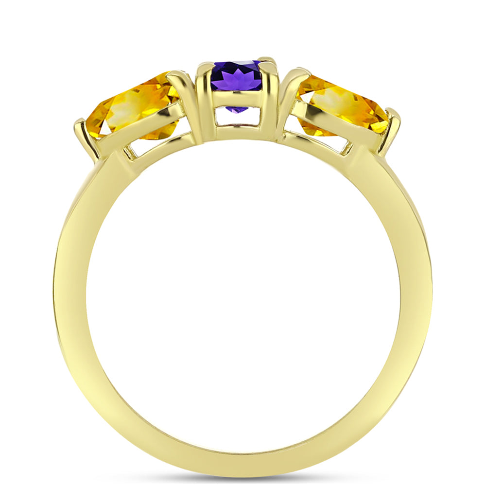 Anillo de Plata Bañada en Oro con Amatista de Marruecos y Citrino de los Montes Urales