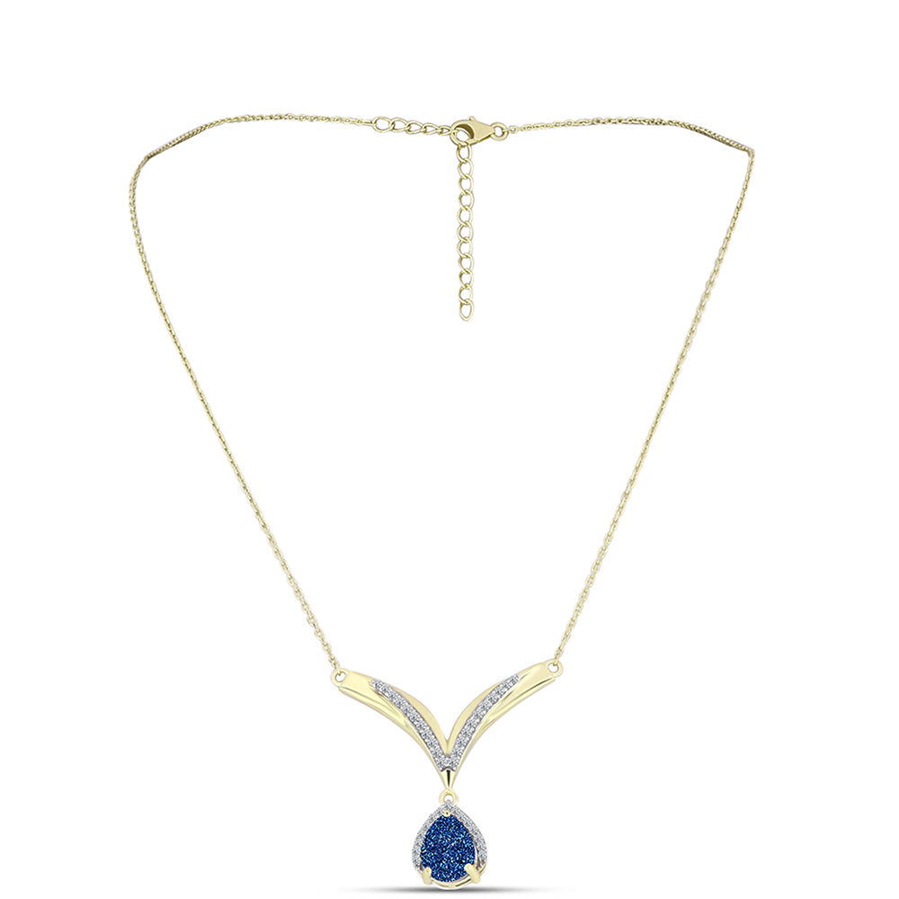 Collar de Plata Bañada en Oro con Drusa Azul y Topacio Blanco 1 