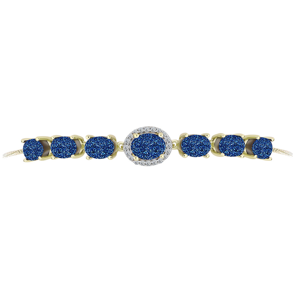 Pulsera de Plata Bañada en Oro con Drusa Azul y Topacio Blanco 2 