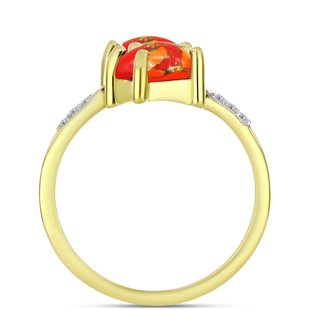 Anillo de Plata Bañada en Oro con Turquesa de Mohave y Topacio Blanco