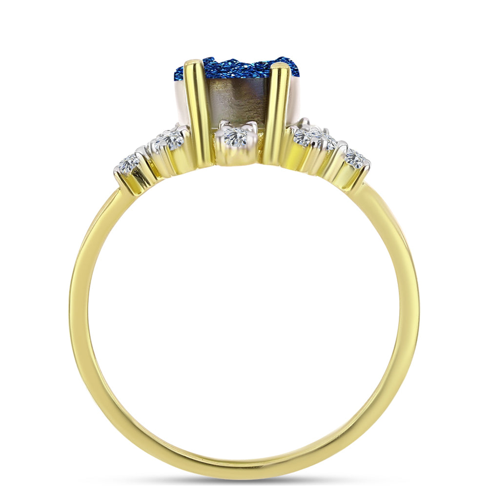 Anillo de Plata Bañada en Oro con Drusa Azul y Topacio Blanco 4 