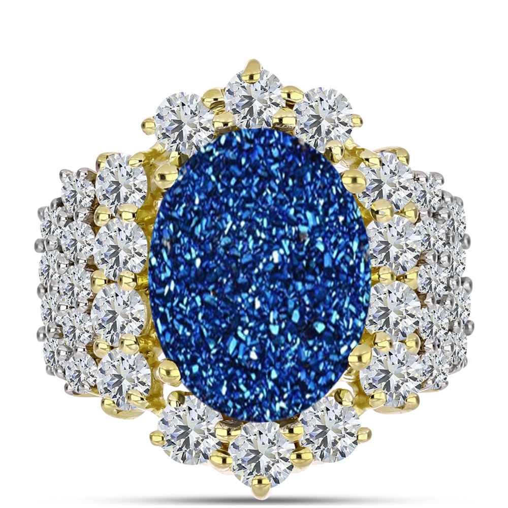 Anillo de Plata Bañada en Oro con Drusa Azul y Topacio Blanco 1 