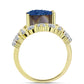 Anillo de Plata Bañada en Oro con Drusa Azul y Topacio Blanco