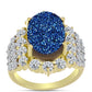 Anillo de Plata Bañada en Oro con Drusa Azul y Topacio Blanco