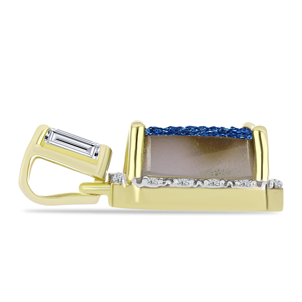 Colgante de Plata Bañada en Oro con Drusa Azul y Topacio Blanco
