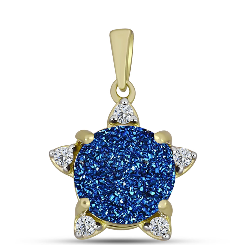 Colgante de Plata Bañada en Oro con Drusa Azul y Topacio Blanco