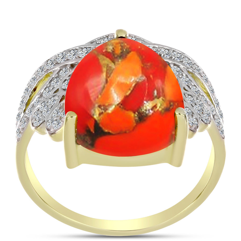 Anillo de Plata Bañada en Oro con Turquesa de Mohave y Topacio Blanco