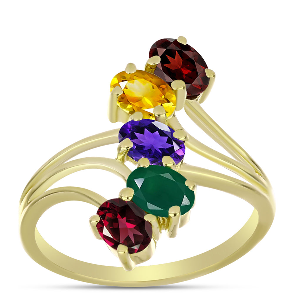 Anillo de Plata Bañada en Oro con Amatista de Marruecos y Citrino de los Montes Urales