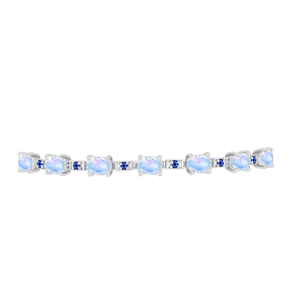 Pulsera de Plata con Zafiro Azul Australiano y Piedra Lunar Arco Iris