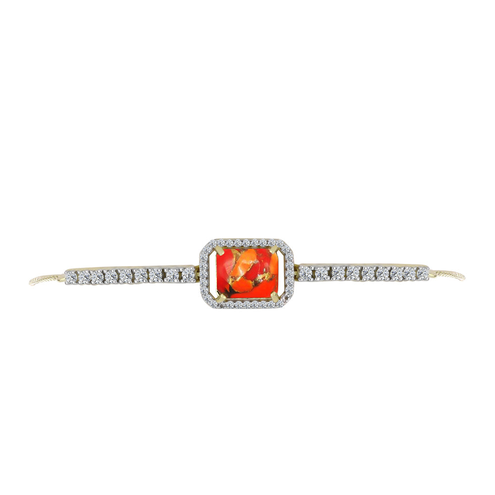 Pulsera de Plata Bañada en Oro con Turquesa de Mohave y Topacio Blanco 2 