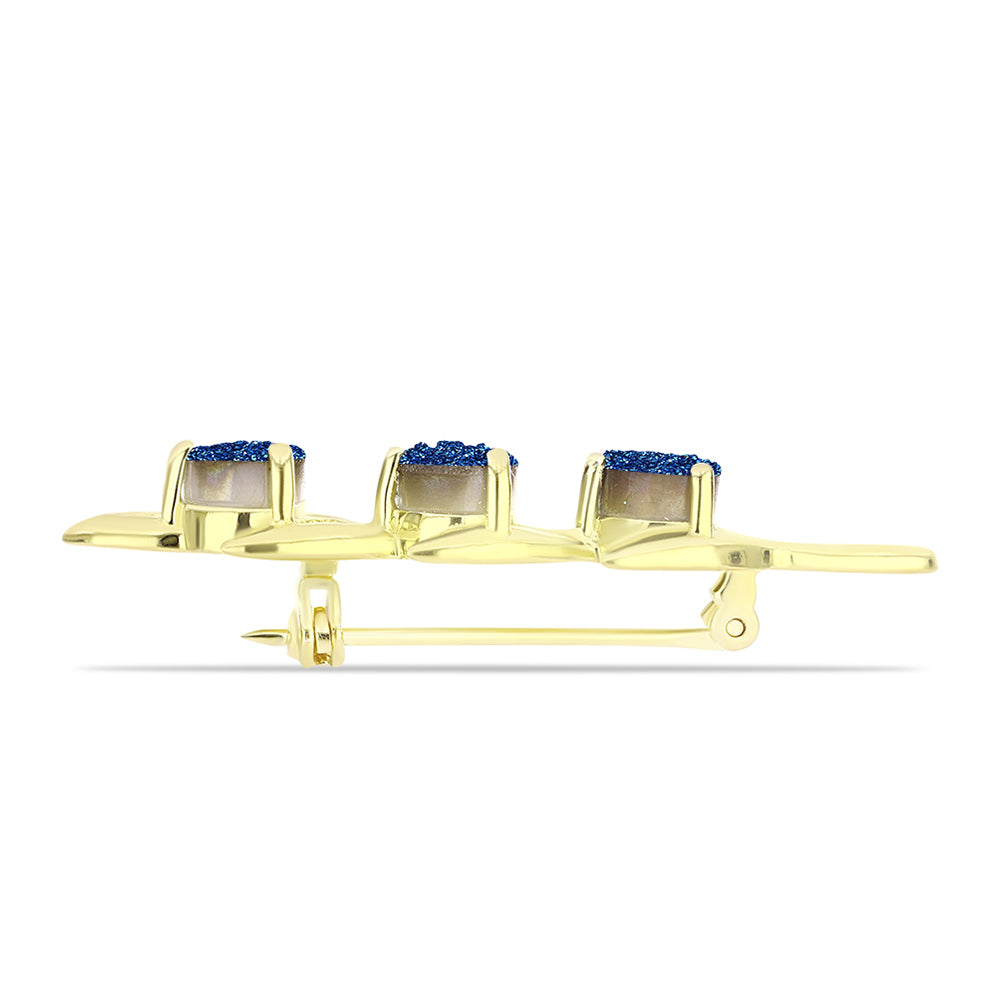 Broche de Plata Bañada en Oro con Drusa Azul 2 