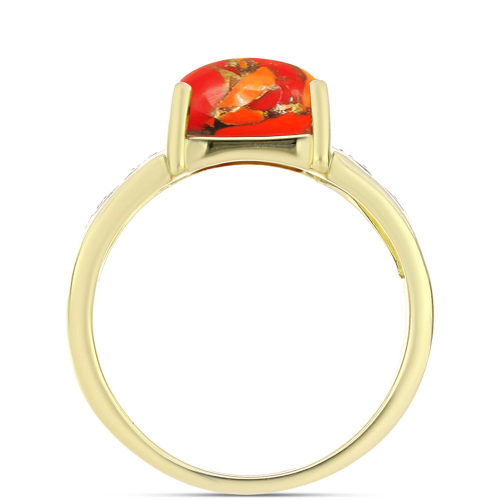 Anillo de Plata Bañada en Oro con Turquesa de Mohave y Topacio Blanco 2 
