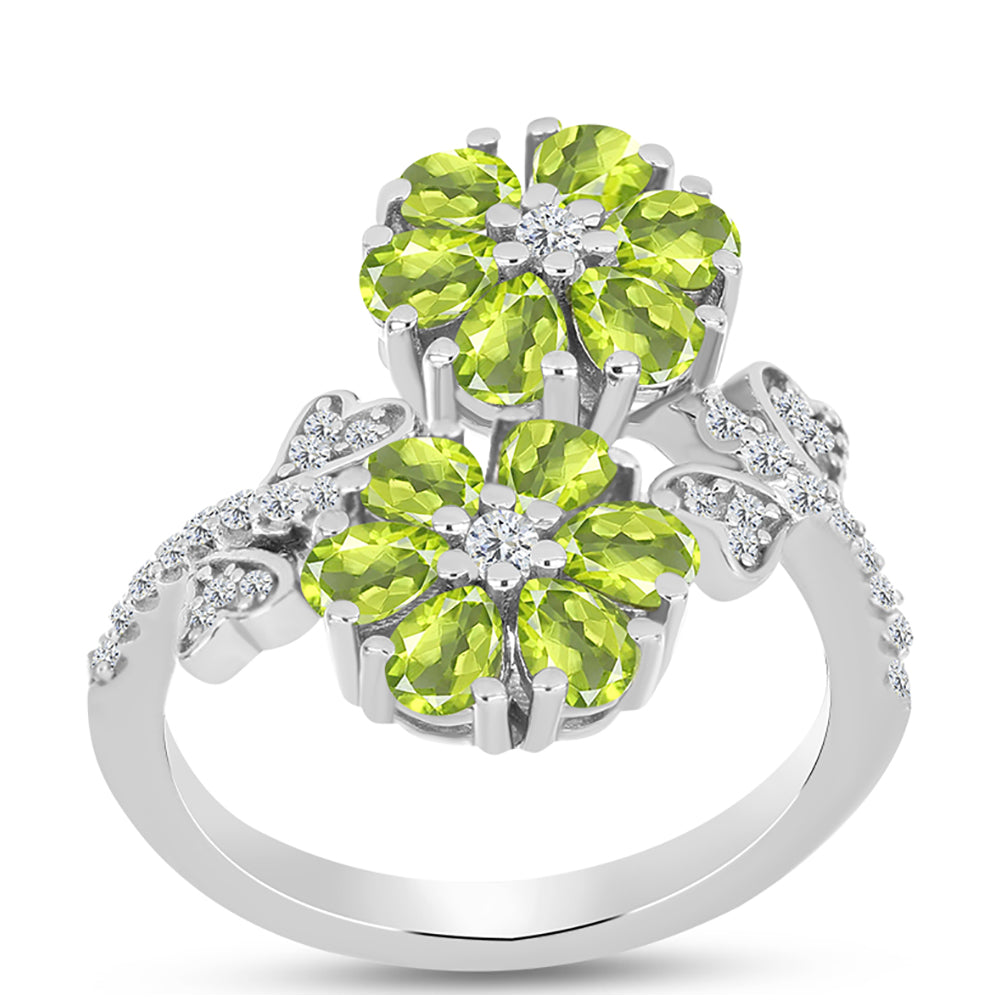 Anillo de Plata con Peridoto de Changbai y Topacio Blanco 3 