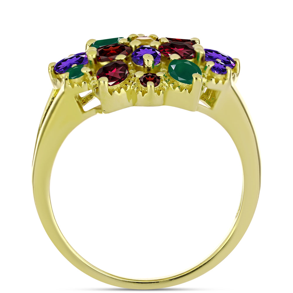 Anillo de Plata Bañada en Oro con Amatista de Marruecos y Ágata Verde