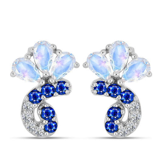 Pendientes de Plata con Zafiro Azul Australiano y Piedra Lunar Arco Iris