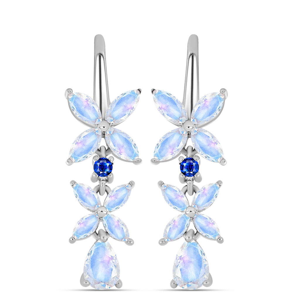 Pendientes de Plata con Zafiro Azul Australiano y Piedra Lunar Arco Iris