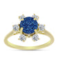Anillo de Plata Bañada en Oro con Drusa Azul y Topacio Blanco
