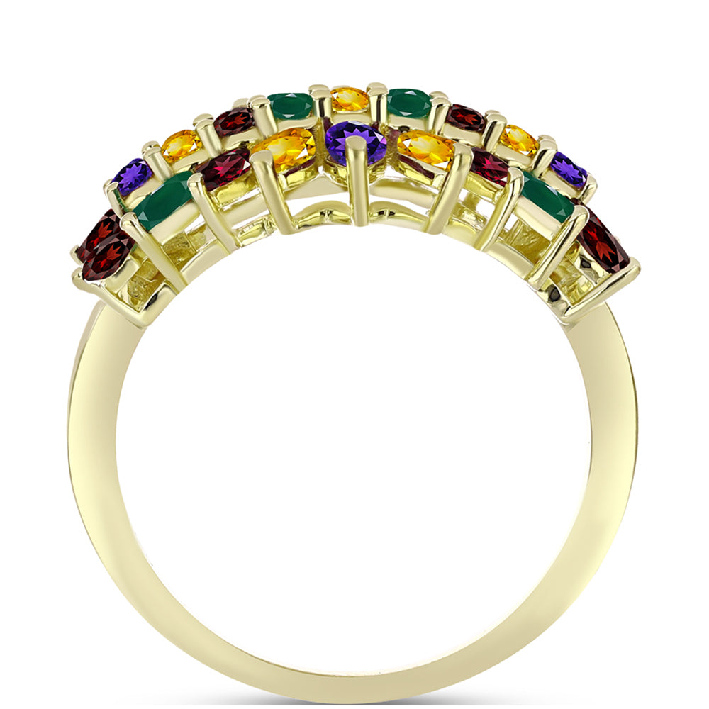 Anillo de Plata Bañada en Oro con Amatista de Marruecos y Citrino de los Montes Urales